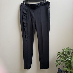 Zara Women Black Dress Pants Ruffle Waist To Knee Stretchable Tapered Leg Size S